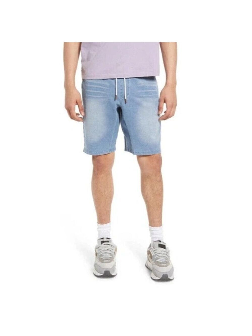 Bp Drawstring Blue stretch denim shorts men's indigo bleached